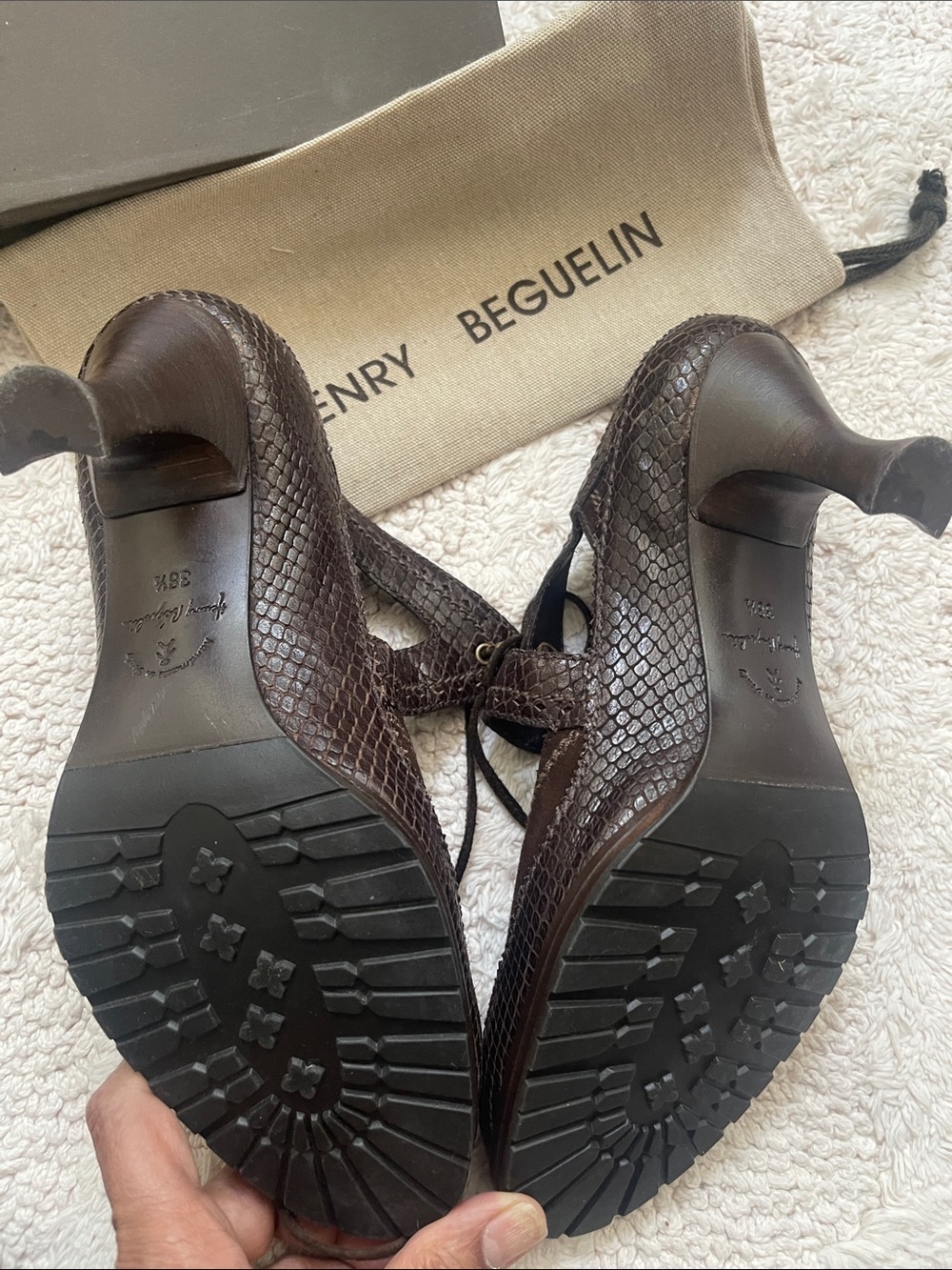 Henry Beguelin Brown Suede Lace-Up Heels - Picture 4 of 5
